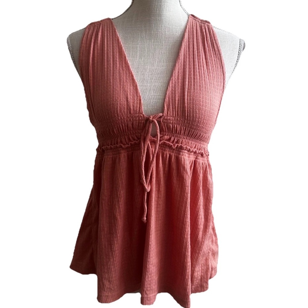 Free People Peach top Shirt sleeveless flowy deep cut stretch sz XS Boho